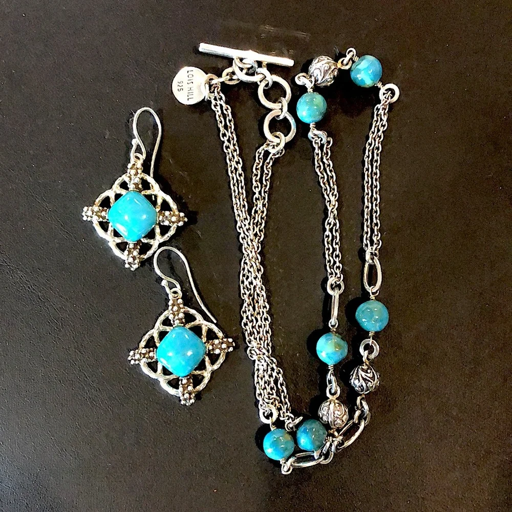 LOIS HILL & MICHAEL DAWKINS Sterling Silver Turquoise Necklace and Earring Set